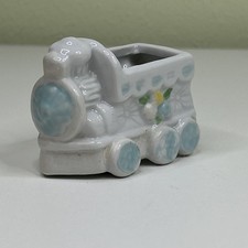 Vintage 3” By 2.25” Ceramic Train Engine Planter Pastel Floral Nursery Decor picture