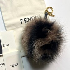 FENDI Pom Pom Charm Key Ring Fox Fur Zucca Pattern Leather picture