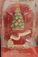 Grasslands Road Stackable Christmas Salt & Pepper Shakers 2pc Stoneware Set picture