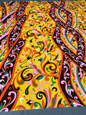 Vintage 60s MCM Mid Century MOD Psychedelic Paisley Groovy Hippie Fabric 44x51 picture