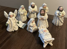 Vtg Pam Schifferi Winter Wht Nativity Complete 8Pc Set Midwest Cannon Falls NEW picture