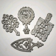 Vtg Aluminum Trivet Set Lot Of 4 Arts N Crafts Ornate Novelty Design Silver -ww picture