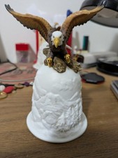 Vintage 1990s Bald Eagle Ceramic Hand Bell Porcelain Americana Dinner Bell Colle picture