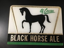 Black Horse Ale, Glass Back Bar Sign, Koch Dunkirk, NY, NOS Beautiful Condition picture