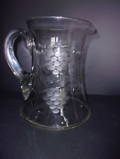 Squatty Hand Blown Clear Glass Pitcher with Etched Design picture