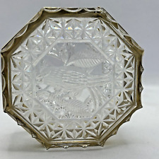 Vintage Hofbauer The Byrdes Collection Brass Hinged Clear Crystal Octagon Trinke picture