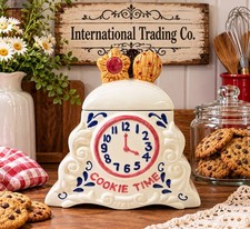 Vintage Cookie Time Clock Cookie Jar CKAO International Trading Co Snack Jar  picture