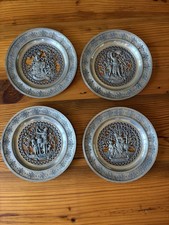 Set of 4 Vintage SKS Pewter Embossed and Open Work Plates~Four Seasons in German picture