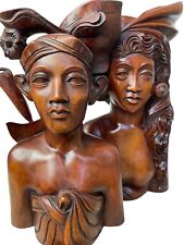 Vtg  Balinese Portrait Figural  Wood Carved Sculpture Man Woman Pair  KlungKung picture