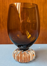 Vtg ASEDA cocktail glass, clear swirled thick foot, brown bowl, 4.25