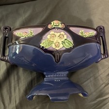 ANT CZECH GORGEOUS PURPLES COLORED BOWL, FOOTED, HANDLES, RAISED DECORATION 1920 picture