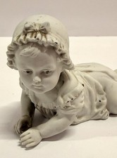 Antique 1879-86 Bisque Unger & Schneider Prone Piano Baby 6” Long Figurine #7128 picture