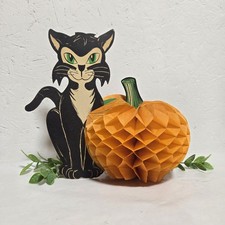 Vtg BEISTLE Double Side Die Cut Halloween Black Cat Tissue Honeycomb Pumpkin picture