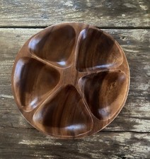 Vintage Round 5-Part Divider Serving Tray /Nut Dish Mahogany Wood -Philippines picture