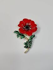 Poppy With Green Leaves Brooch Pin Veterans Day Memorial Day or Remembrance Day picture