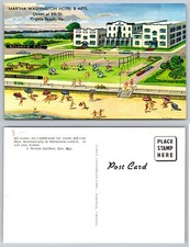Martha Washington Hotel Virginia Beach VA Linen Postcard 1940s 50s Beach Scene picture