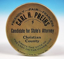 1924 State Attorney Christian Co IL Campaign Advertising Pocket Mirror Preihs picture
