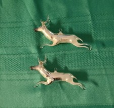 Pair Antique 1920s Bimini German Blown Mercury Glass Leaping Reindeer Ornaments picture