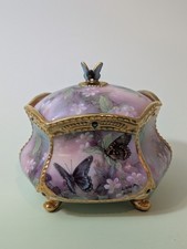 Lena Lavender and Pink Butterfly Porcelain Music/Jewelry Box with Gold Accents picture