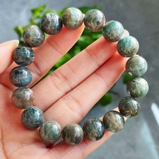 11.8mm Natural Green Kunzite Crystal Round Cat's Eye Beads Bracelet 3329 picture