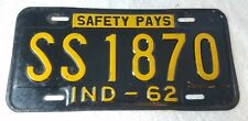 ANTIQUE 1962 INDIANA LICENSE PLATE BLACK WITH GOLD LETTERING # SS1870 picture