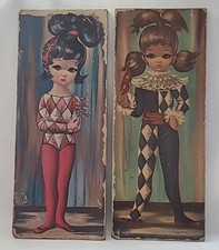 Vintage 1960s Soroka Eden Big Eye Girls Moppet Harlequin Lot Of 2 Art Work Old ⬇ picture