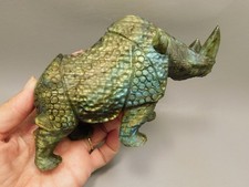 Rhinoceros Figurine Labradorite Hand Carved Stone 6.25 inch #O130 picture