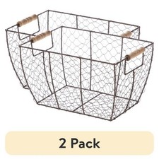 2 pcMainstays Brown Chicken Wire Basket with Wood Handles 12.2 in x 8 in x 7.28 picture