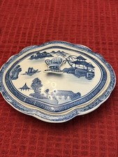 Vintage Canton Export Ware Blue & White  Covered  Serving Bowl W/ Butterfly Knob picture