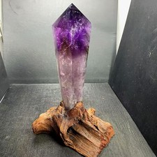 1.94LB TOP high quality natural amethyst quartz obelisk crystal wand point+Stand picture
