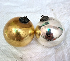 2 Pc Original Vintage Golden & Silver Glass Christmas Kugel / Ornament , Germany picture