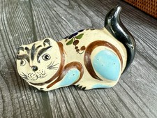 Vintage Tonalá Mexican Folk Art Pottery Cat Figurine Hand Painted picture