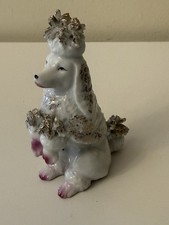 VTG Porcelain Poodle Spaghetti Trim With  Pink Flowers Gold Accents 4.25”Cute picture