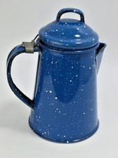 Vintage Cobalt Blue and White Speckled Enamelware Coffepot 6 1/2