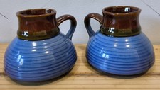 Enesco Grip Ceramic Coffee Mug Blue Brown Glaze Tall Lip Vintage Java Retro  picture
