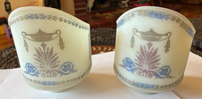 Pr Small Vintage Frosted Glass Shades w Urn Design Lilac Lt Blue Beige 5.5