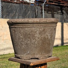 Vtg Concrete Demilune Planter Terracotta Clay Composite Half Round Garden Pot picture