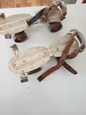 Vintage Antique Metal Roller Skates Chicago Clamp On Pat. 1910193 Leather Straps picture