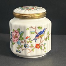 Aynsley Pembroke 3” Octagonal Hinged Trinket Box Bone China England Bird Floral picture