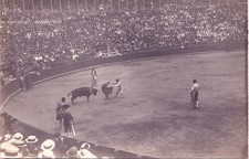 BULLFIGHT SCENE & CROWD c1910 real photo postcard rppc spain or mexico historic picture
