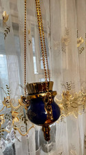 Orthodox Christian Ceramic Hanging Lampada Oil Vigil Lamp with Chain picture