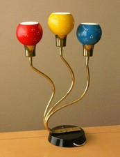ATOMIC MID CENTURY MODERN LAUREL LAMP BRASS 3 COLOR SHADES 50's 60's VTG MOD picture