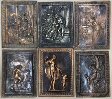 6 Soviet Copper Repousse Wall Plaques Odessa 1970s Circus Diana Amor Art Set picture
