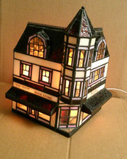 1996 Hershey's Gallery Stained Glass Illuminated Building With Shelves (WORKS) picture