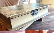 Wooden Book Shaped Victorian Style Box Brass Clasp Hidden Storage Felt Lined picture