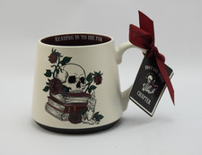 Sunday Morning Ceramics Skull Books Roses Mug Reading Is To Die For NWT picture
