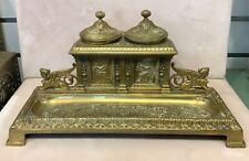 ANTIQUE VICTORIAN circa 1890’s FRENCH EMPIRE METAL DOUBLE INKWELL picture