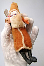 Antique VTG Clay Face SANTA w BERRY Spun Cotton Batting Christmas Ornament Japan picture