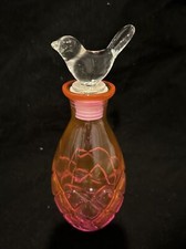 Vtg very pretty Pink Glass 8”perfume bottle glass bird stopperGift Vanity Decor picture