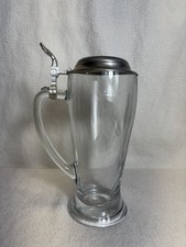 VTG Pewter & Chrystal Lidded Beer Stein Etched Glass Wheat Made in Italy picture